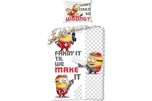 Halantex Minions We Make It Bed Set – Duvet Cover 140 x 200 cm with Pillowcase 70 x 90 cm – 100% Polyester Multi-Coloured