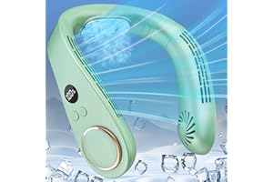 DDKJ Hals Ventilator mit Kühlplatte, Portable Neck Fan Air Conditioner,Bladeless Nackenventilator mit Kühlung,Portable Mini Klimaanlage mit LED Anzeige,Elektrische Nackenkühler Leise batterie Light Grün