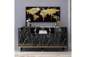 ‎HOMIDEA Sophia Konsole - Kommode - Sideboard - Buffet - Schrank - Regal mit 4 Türen für Wohnzimmer, Küche, Flur und Büro im rustikalen Design. (Konsole - Schwarz)
