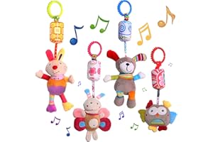 MOOKLIN ROAM 4 Piezas Colgantes para cochecitos de bebé, Sonajero recién Nacido, Cochecito de niños Juguetes Colgantes para bebés, Sonajeros Suaves Juguetes para bebés de 3 6 9 12 Meses Niños y niñas
