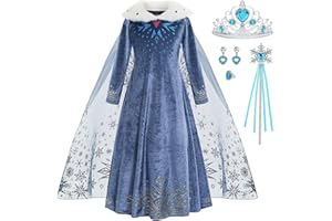 ZaisuiFun Vestito Principessa Bambina Ragazze Abito Travestimento Elsa Costume Regina delle Nevi Blu Bimba Maniche Lunghe con Colletto di Peluche per Halloween Compleanno Canarval