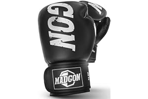 MADGON Gants de Boxe en Matériau de la Meilleure Qualité pour Une Durée de Vie Exceptionnelle - Gants MMA, pour Les Arts Martiaux, Le Sparring avec Une Absorption Optimale des Chocs, Sacoche Incluse