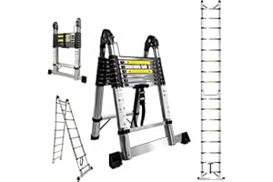 BRSTHECO Brsheco, scala telescopica in acciaio inox, 5 m (2,5 + 2,5 m), scala allungabile 2 in 1, multifunzione, con stabilizzatore, grande applicabilità, scala domestica, portata 150 kg