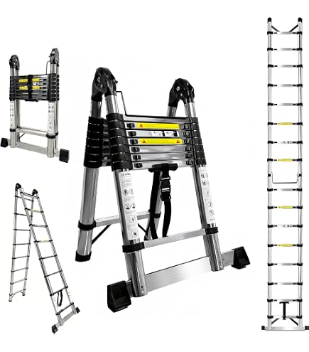 Scala telescopica articolata in alluminio 6,2m (3,1 + 3,1) Stempakt Hostrom, leggera, compatta e pieghevole, altezza di lavoro massima 7,1m, carico massimo 150 kg, garanzia di 5 anni