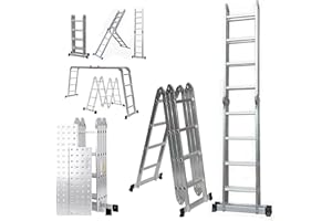 SAMUEL ALEXANDER Folding Ladder 4.6m Multipurpose 11-in-1 Step Work Bench with Aluminium Platform Stair Combination ladder -ladders for decorating Capacity 16 Steps for Indoor Outdoor Works, EN131
