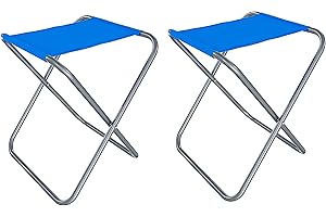 ARREDITALY Coppia di Sgabelli Pieghevoli Per Camping Campeggio Mini Sedia Seggiolino Portatile Con Struttura In Metallo Verniciato Per Esterni Pesca Viaggi Giardino Spiaggia Mare 37 x 32 x 30 Cm (Blue)