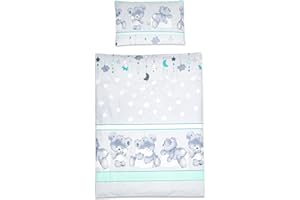 BABY COMFORT 2 Piece Baby Kids Bedding Set 120x90 cm Duvet Cover & Pillowcase for Toddler Cot (Mika Green)
