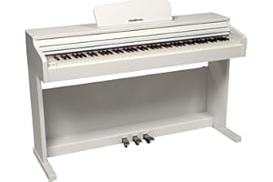 Woodbrass DP2 Piano Numérique Meuble Bluetooth Blanc, Clavier toucher lourd réaliste 88 touches, Piano électrique élégant pour débuter ou se perfectionner avec 3 pédales + support