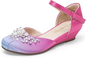 DREAM PAIRS Girls Dress Shoes Toddler Little Big Girls Heels Low Wedge Pumps with Pearls Rhinestone for Flower Girl Princess Wedding Party