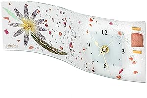 Sospiri Venezia Orologio da Tavolo Vetro Murano Meccanismo Silenzioso Decorato Floreale Oro Idea Regalo Realizzato a Mano Made Italy (30x10 cm)