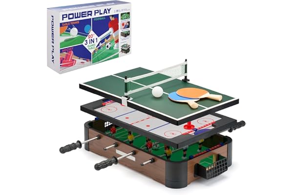 PowerPlay Jeu de Table 3 en 1, Ensemble de Table Multi-Jeux, Mini Football, Hockey et Tennis de Table, Taille Unique
