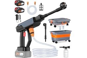 IERAKOR Nettoyeur Haute Pression sans Fil, 30 Bar Nettoyeur Haute Pression sur Batterie avec Seau Pliable Portable de 22L, 2 x 3,0Ah Batteries, Buse 6 en 1, Tuyau de 5M, Réservoir de Mousse, pour Voitures