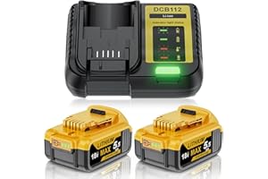 UIONVOT Replacement for Dewalt battery 18V 5500mAh - for Dewalt 18v Battery Charger Set Compatible with DCB180 DCB181 DCB182 DCB184 DCB185 DCB201 DCB204, for 18v Tools