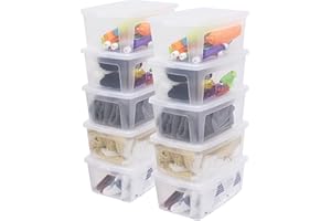 ‎IRIS OHYAMA Iris Ohyama Vielseitige Aufbewahrungsboxen, 11L, 10er-Set, Transparent, Deckel leicht schließbar, Stapelbar, Plastik, Für Schrank, Regale, Klassenzimmer, Organisation, Kunstbedarf, Schuhe, MCB-11