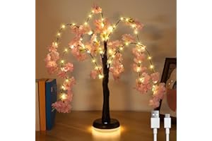 GOESWELL Lighted pink Cherry Blossom Tree Lamp,Tabletop Tree with 72 LED Lights 24IN Fairy Lights Artificial Trees with Lights 3 Lighting Modes Battery Operated Lights for Wedding Decor Room Decorations