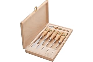 "KIRSCHEN" KIRSCHEN Jeu de 6 ciseaux à zinc – Couteau à tracer et 5 burins : 4, 6, 10, 16, 20 mm avec angle de 25° et 240 mm de longueur – Pour bois tendre à moyennement dur