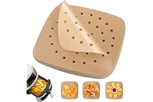 KILDOWS 100 Papier Sulfurisé Air Fryer，Perforé Papier Cuisson Air Fryer，Jetable Antiadhésive Sans Huile Papier Parchemin Accessoires pour Friteuse Cuiseur à Vapeur Four Air Fryer-7.5inch