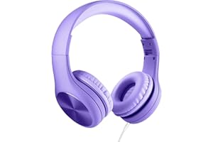 LilGadgets Connect+ Pro Kids Wired Headphones - Specially Designed for the Comfort of Children, Foldable Over-Ear Headset with Built-in Microphone, Toddler Headphones for Kids, Purple