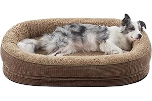 Pawk Hundebett Mittelgroße Hunde, Vierseitiges Nackenrolle Kissen Orthopädisches Hundebett Grosse Hunde, Memory Foam Hundebetten Wasserdicht rutschfest, Hundekorb Abnehmbar und Waschbar,Brau