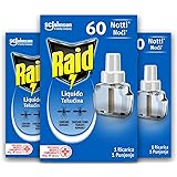 Raid Liquido Elettrico tripla ricarica, efficace contro Zanzare Tigre e Zanzare Comuni 60 Notti, 3 Confezioni da 36 ml