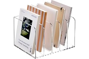 SANRUI Acrylic Desk File Organizer, 5 Vertical Compartments Clear Magazine File Holder Workspace Sorters, Folder Rack for Office Accessories Organization Storage
