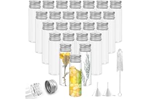 JiangLin 40 sztuk probówek z nakrętką, z aluminium, 20 ml, mała szklana buteleczka szklana, przejrzysta próbka płynu, butelki z 2 lejkami i szczotką do czyszczenia, pamiątkowa butelka z sierścią