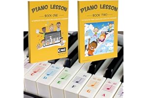 QMG Calcomanías de piano y teclado de color y nota de color completa, lecciones de música de piano y libro guía 1 y libro 2 para niños y principiantes; diseñado e impreso en Estados Unidos