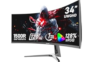Gawfolk 34 Inch Ultrawide Curved 120Hz Gaming Computer Monitor 1500R PC screen 21:9 UWQHD (3440x1440),G-Sync,178° Viewing Angle,128% sRGB,HDMI、Display Port,Compatible with wall mounted 75x75MM-Black