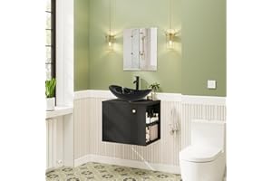 ‎ZEALWE ZealWe Waschtisch mit Unterschrank 60cm, Waschbeckenunterschrank mit Spiegel, Badmöbel-Set Matt Schwarz Badezimmerschrank mit Waschbecken Set Komplett für Badezimmer Gäste WC Bad, Sternenhimmelfarbe