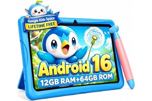 TABWEE 2026 Upgrade K10 Android 16 Kids Tablet 10 Inch, 12 GB + 64 GB | Tablet for Kids with Parental Controls, Google Kids Space, WiFi 6, Widevine L1, Shockproof Case – Blue