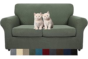 MAXIJIN 3 Piece Newest Jacquard Couch Covers for 2 Seater Super Stretch Non Slip Love Seat Couch Cover for Dogs Pet Friendly Elastic Furniture Protector Loveseat Slipcovers (2 Seater, Army Green)