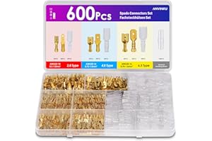 ANVINKU 600PCS Wire Connectors, Male & Female Spade Connectors 12v 2.8mm-6.3mm with Insulating Sleeve