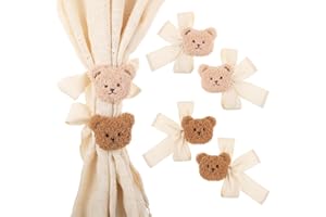 MBAIYO 4 Stück Bären Gardinen Raffhalter, Süßer Cartoon Bär Gardinenclips Vorhanghalter Seil Teddybär Kinderzimmer Dekor Niedliche Vorhang Halter Clips für Zuhause Büro Schlafzimmer Wohnzimmer