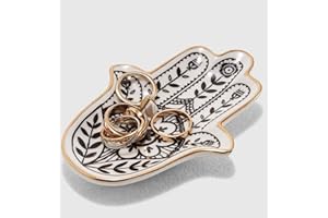 Titanape Jewelry Trinket Ring Dish Ceramic Hamsa Evil Eye Hand of Fatima Holder Key Ashtary Jewelry Tray Plate Bowl, Small Boho Home Decorative Cute Decor, Mum Brithday Christmas Gifts