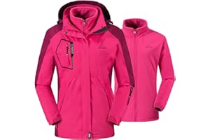 ‎DONHOBO donhobo Damen Outdoor 3-in-1 Skijacke mit Fleecejacke wasserdichte Regenjacke Winddicht Warm Winterjacke Doppeljacke Funktionsjacke mit Abnehmbare Kapuze