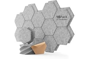 SOUNDSBAY Sześciokątne panele akustyczne, samoprzylepne, 18 sztuk, pianka akustyczna, izolacja akustyczna, wysoka gęstość, ochrona przed hałasem, do dekoracji ścian i obróbki akustycznej, płyty wygłuszające,