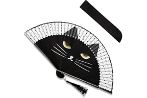 Kattmönster, solfjäder med tygpåse, solfjäder liten för damer, festivaler, kostymfester, sommarfester, present