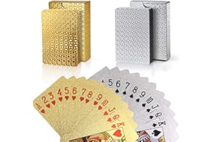 Joyoldelf 2 Stück Spielkarten, Wasserfeste Pokerkarten mit Geschenkbox,Familienparty Spiel Playing Cards (Goldfolie & Silberfolie)