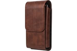 MEANFL Leather Brown Cell Phone Belt Clip Holster, Vertical Mobile Phone Wallet Case with Belt Clip Loop Pouch, Smartphone Belt Waist Bag Sport Travel Pocket Purse