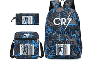 Genefy SetRonaldo CR7 Lot de 3 sacs à dos d'école Bleu, multicolore, taille unique