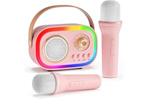 ETPARK Upgrade Karaoke Maschine mit 2 Karaoke Mikrofon für Kinder Erwachsene, Karaoke Mikrofon Kinder mit 5 LED & 12 Stimmeffekten, Geburtstagsgeschenk Weihnachten Geschenk Spielzeug Mädchen 3-18 Jahre