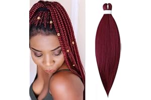 CYBELLEZA 65cm Extensiones de Pelo Sintético para Trenzas Africanas Braiding Twist Crochet Hair EZ Trenzado Yaki Profesional Cabello Pre Stretched Braiding Hair Postizo 1 Piezas, Vino rojo
