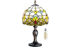 MIAOKE Tiffany Style lampa stołowa, lampa stołowa, vintage, rękodzieło, obraz na szkle, abażur, lampy stołowe, do sypialni, na stolik nocny, do gabinetu,