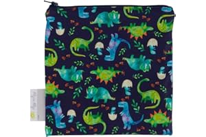 Itzy Ritzy Reusable Snack Bag – 7” x 7” BPA-Free Snack Bag is Food Safe, Washable and Ideal for Storing Snacks, Pacifiers, Electronics and Makeup in a Diaper Bag, Purse or Travel Bag, Blue Dinosaur