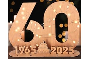 Giftota 2025 Originale Libro degli Ospiti in Legno per Uomo e Donna - 60 Anni Regali Creativi in Denaro - Regalo di Compleanno in Legno per Il 60° Anniversario con Luci LED - DIY Decorazioni in Legno