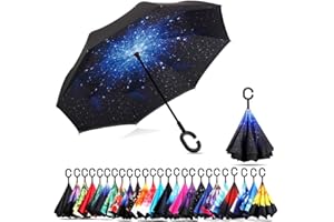 CICILIAYA Parapluie inversé pliable à double couche, support à l'envers, protection contre la pluie, parapluie inversé pour voiture avec poignée en forme de C, grand parapluie droit