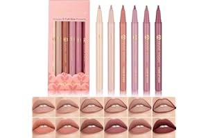 XINYUNXIN 6PCS Liquid Lipstick & Lip Liner Set, 2-in-1 Nude Matte Shades Lip Liner Pencil For Sculpting & Filling, Long-lasting Intense Colour, Non-Stick, Women's Make-up Set (#B)