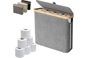 SIGHTDAY Toilet Paper Storage Basket,Toilet Roll Storage Basket with Lid,Bamboo Toilet Roll Basket Holder Organiser,Toilet Roll Storage Box,Free Standing Toilet Paper Container with Storage(Grey)