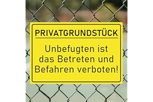 BILDERKING Schild 30x20cm - Privatgrundstück betreten und befahren verboten - als Alu-Dibond Hinweisschild Warnschild Verbotsschild in Signalgelb Warngelb - Wetterfest, kratzfest, UV-Schutz