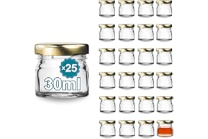 Espirito Rebelde Lot de 25 bocaux en verre vides avec couvercle à visser doré 30 ml Idéal pour confitures, conserves, miel